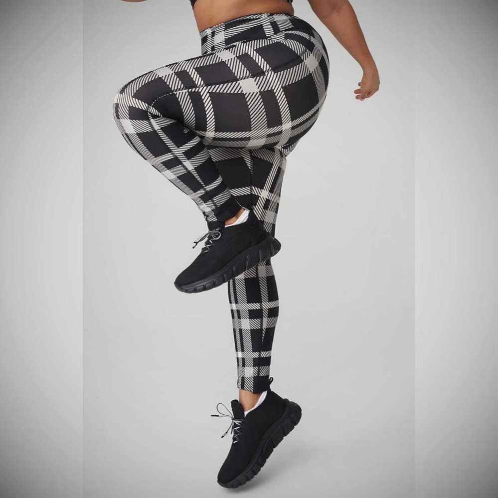 Alo Yoga Airlift High-Taille Magnified Plaid Leggings Damen Schwarz Weiß | GNWPAL896