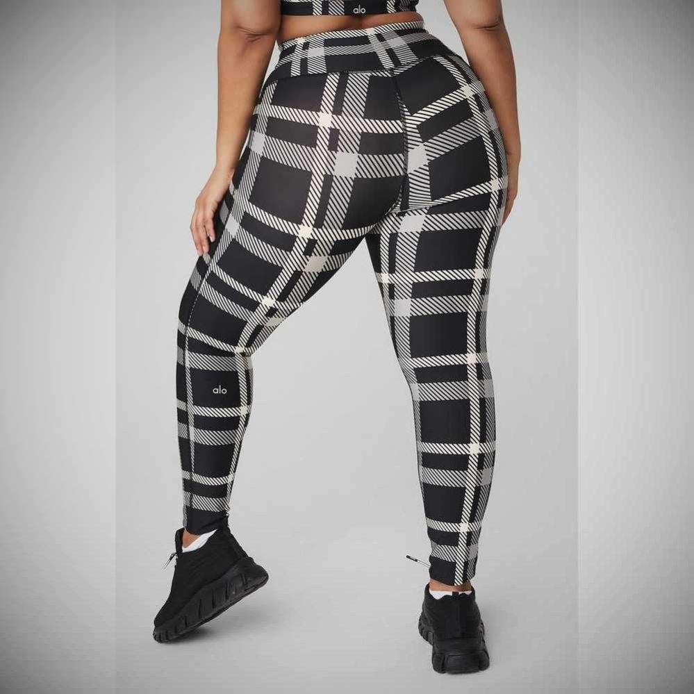 Alo Yoga Airlift High-Taille Magnified Plaid Leggings Damen Schwarz Weiß | GNWPAL896