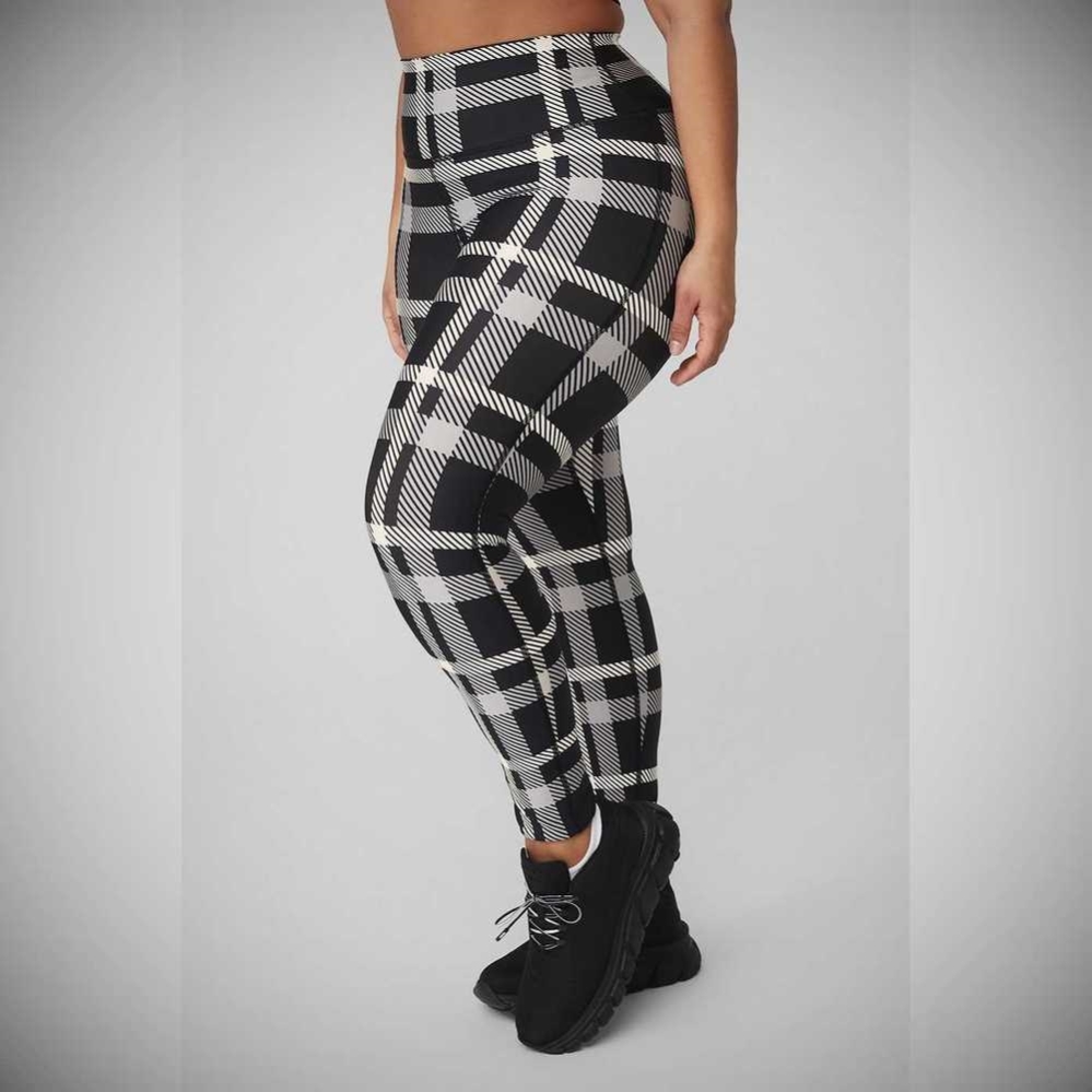 Alo Yoga Airlift High-Taille Magnified Plaid Leggings Damen Schwarz Weiß | GNWPAL896