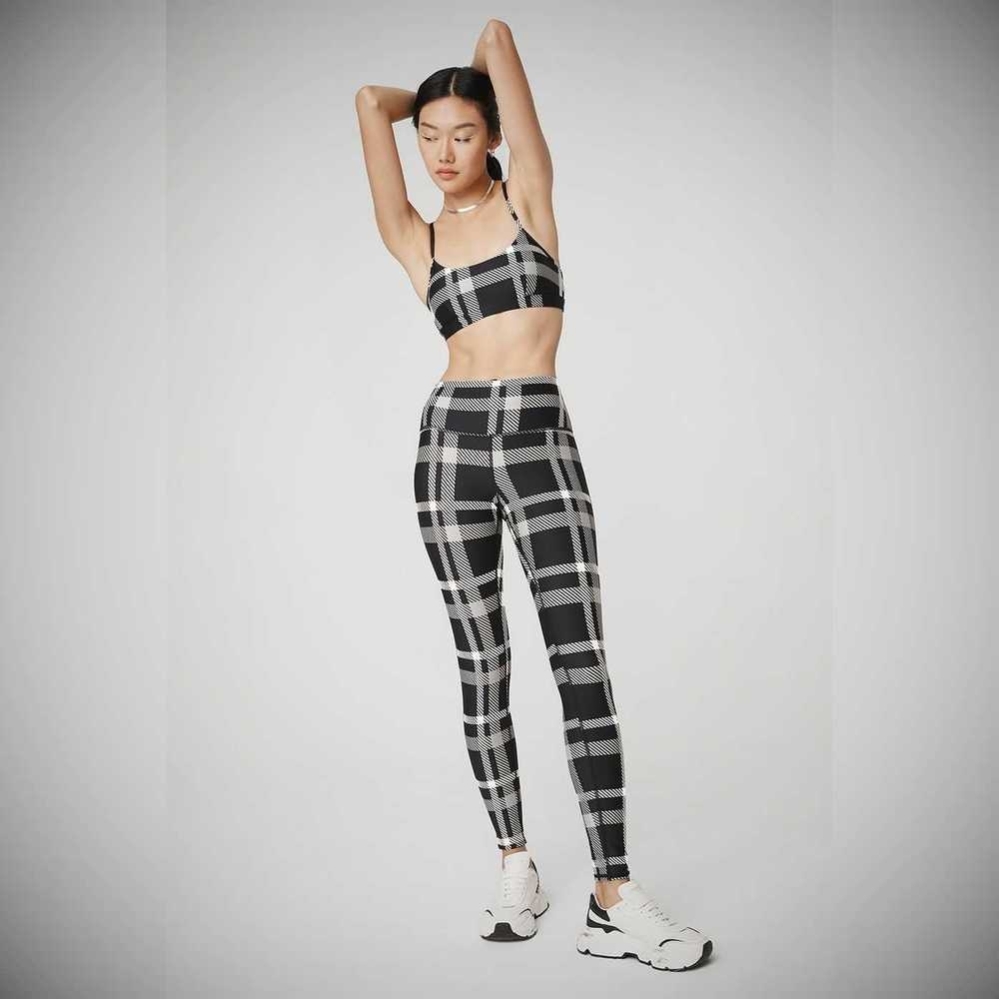 Alo Yoga Airlift High-Taille Magnified Plaid Leggings Damen Schwarz Weiß | GNWPAL896