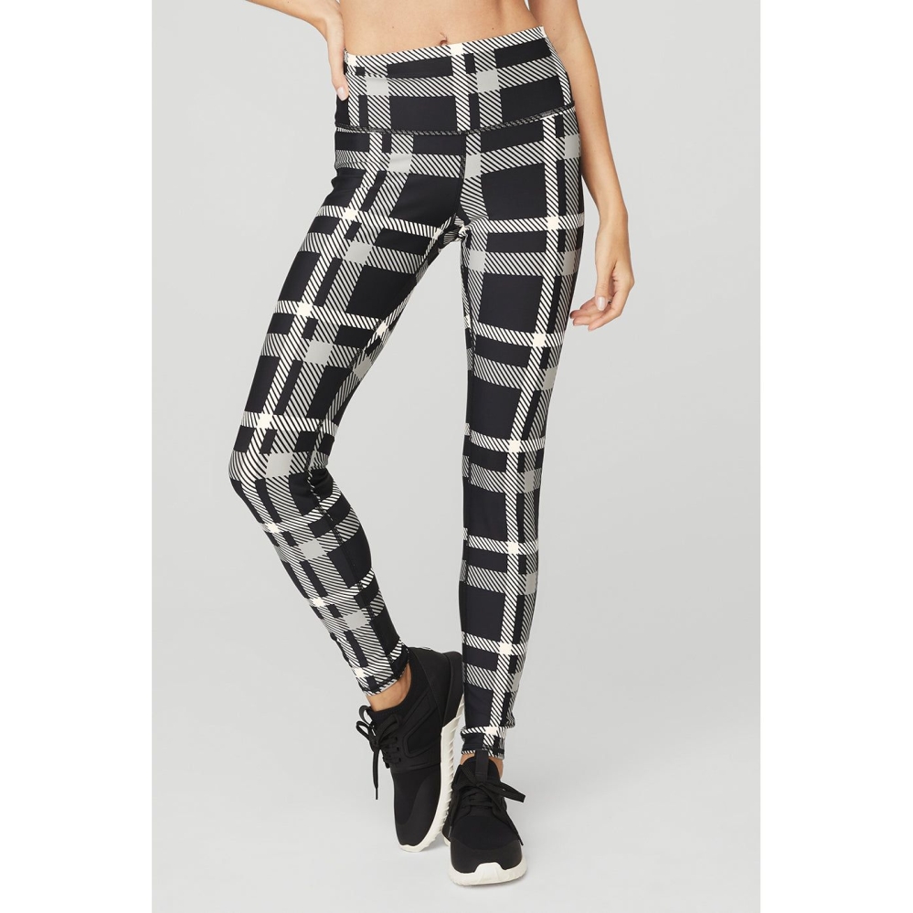 Alo Yoga Airlift High-Taille Magnified Plaid Leggings Damen Schwarz Weiß | GNWPAL896