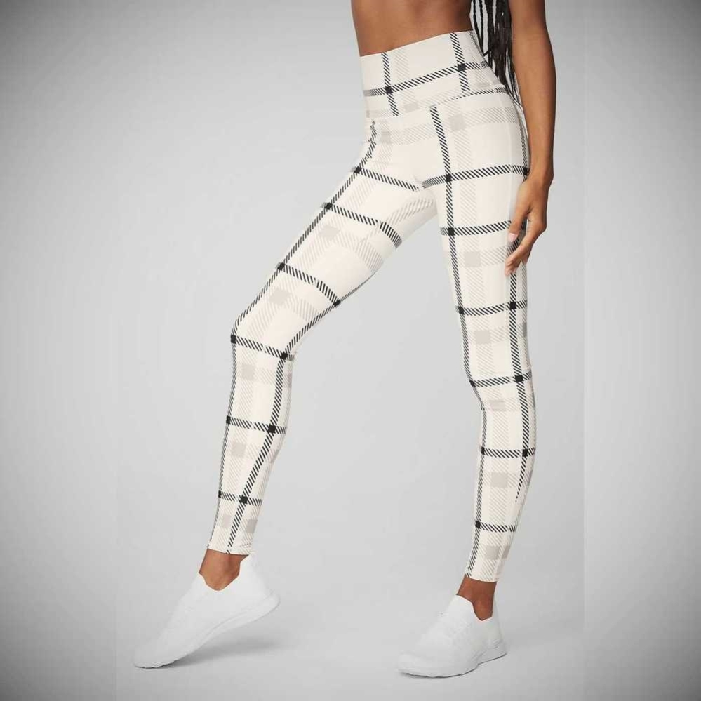 Alo Yoga Airlift High-Taille Magnified Plaid Leggings Damen Weiß Schwarz | MOQUGZ043