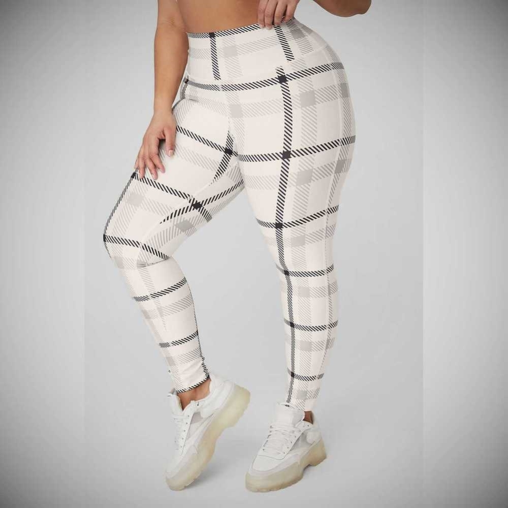 Alo Yoga Airlift High-Taille Magnified Plaid Leggings Damen Weiß Schwarz | MOQUGZ043