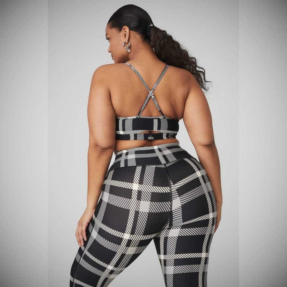 Alo Yoga Airlift Magnified Plaid Intrigue BHs Damen Schwarz Weiß | VMLSKH054