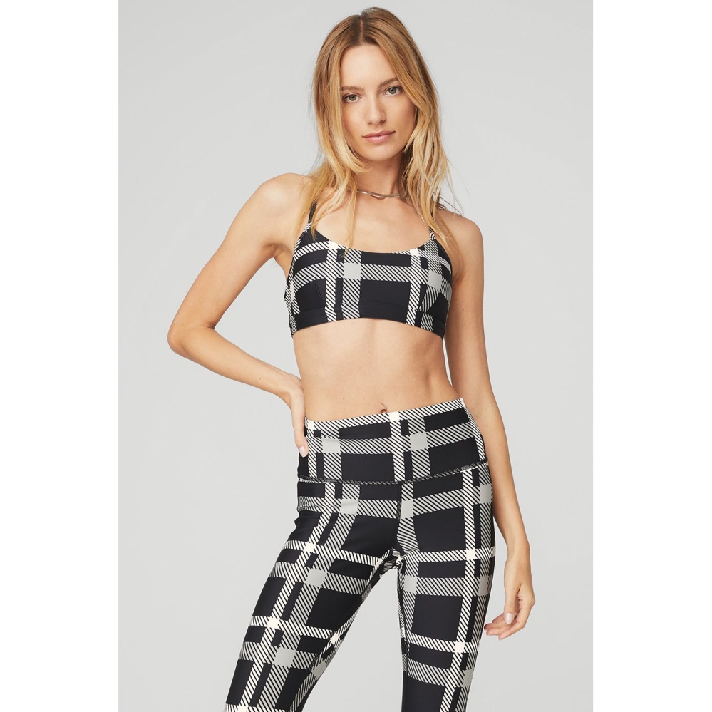 Alo Yoga Airlift Magnified Plaid Intrigue BHs Damen Schwarz Weiß | VMLSKH054