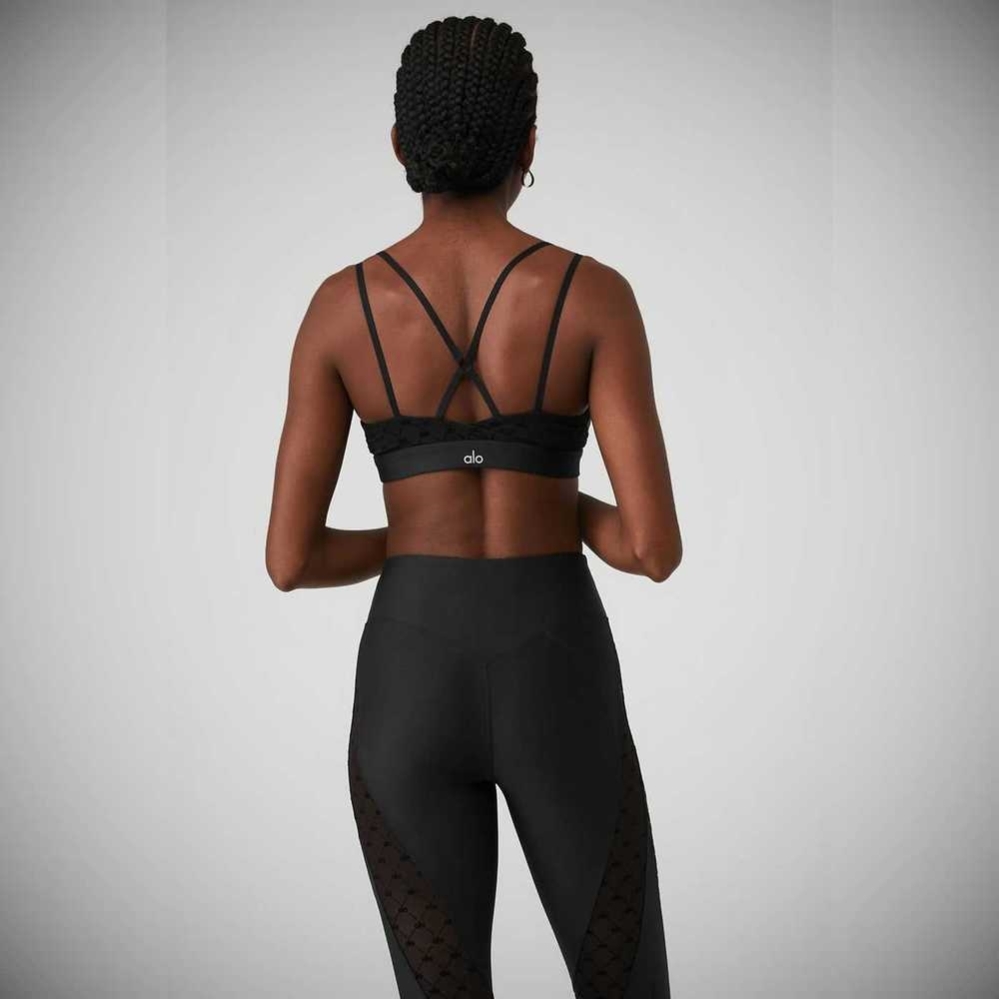 Alo Yoga Airlift Mesh Celeste BHs Damen Schwarz | KGLJTR065