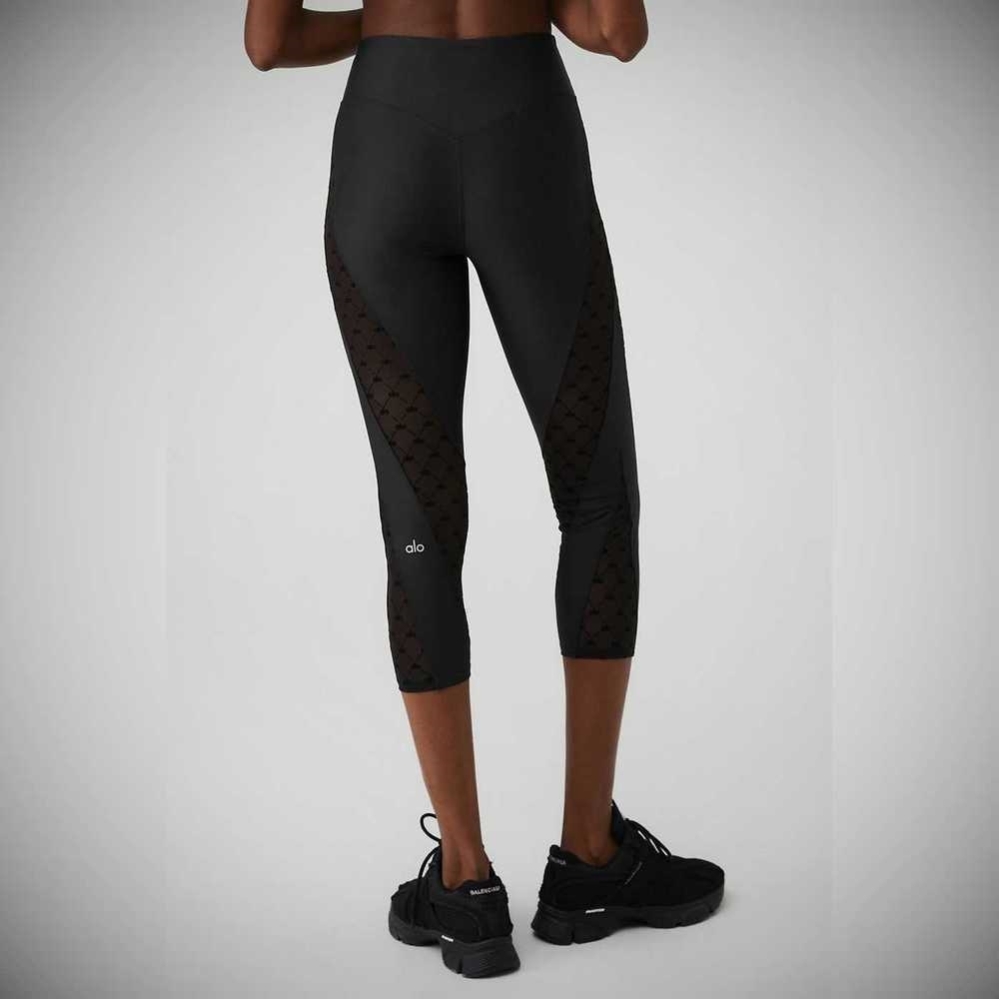 Alo Yoga Airlift Mesh High-Taille Celeste Caprihose Damen Schwarz | COJDFR291