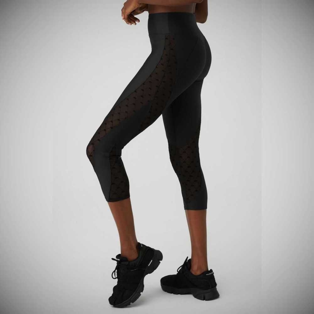 Alo Yoga Airlift Mesh High-Taille Celeste Caprihose Damen Schwarz | COJDFR291