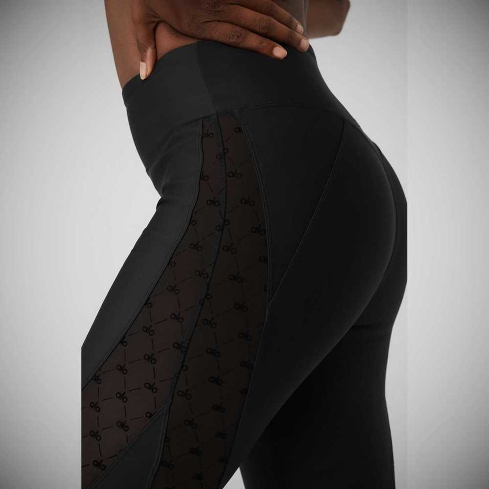 Alo Yoga Airlift Mesh High-Taille Celeste Caprihose Damen Schwarz | COJDFR291