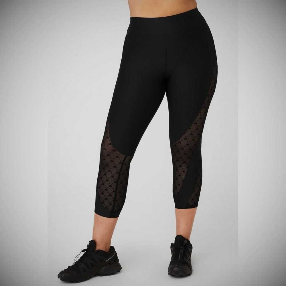 Alo Yoga Airlift Mesh High-Taille Celeste Caprihose Damen Schwarz | COJDFR291