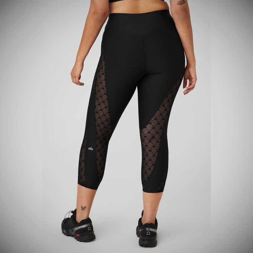 Alo Yoga Airlift Mesh High-Taille Celeste Caprihose Damen Schwarz | COJDFR291