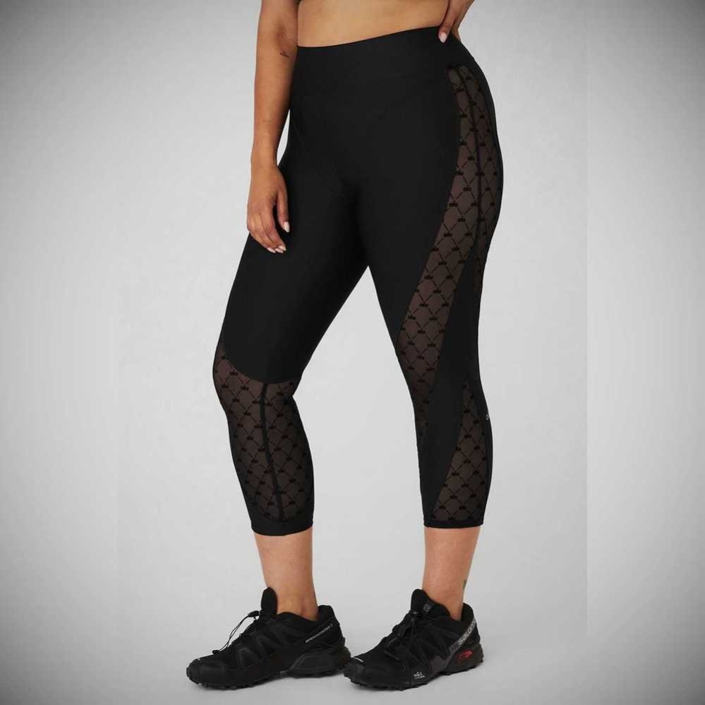 Alo Yoga Airlift Mesh High-Taille Celeste Caprihose Damen Schwarz | COJDFR291