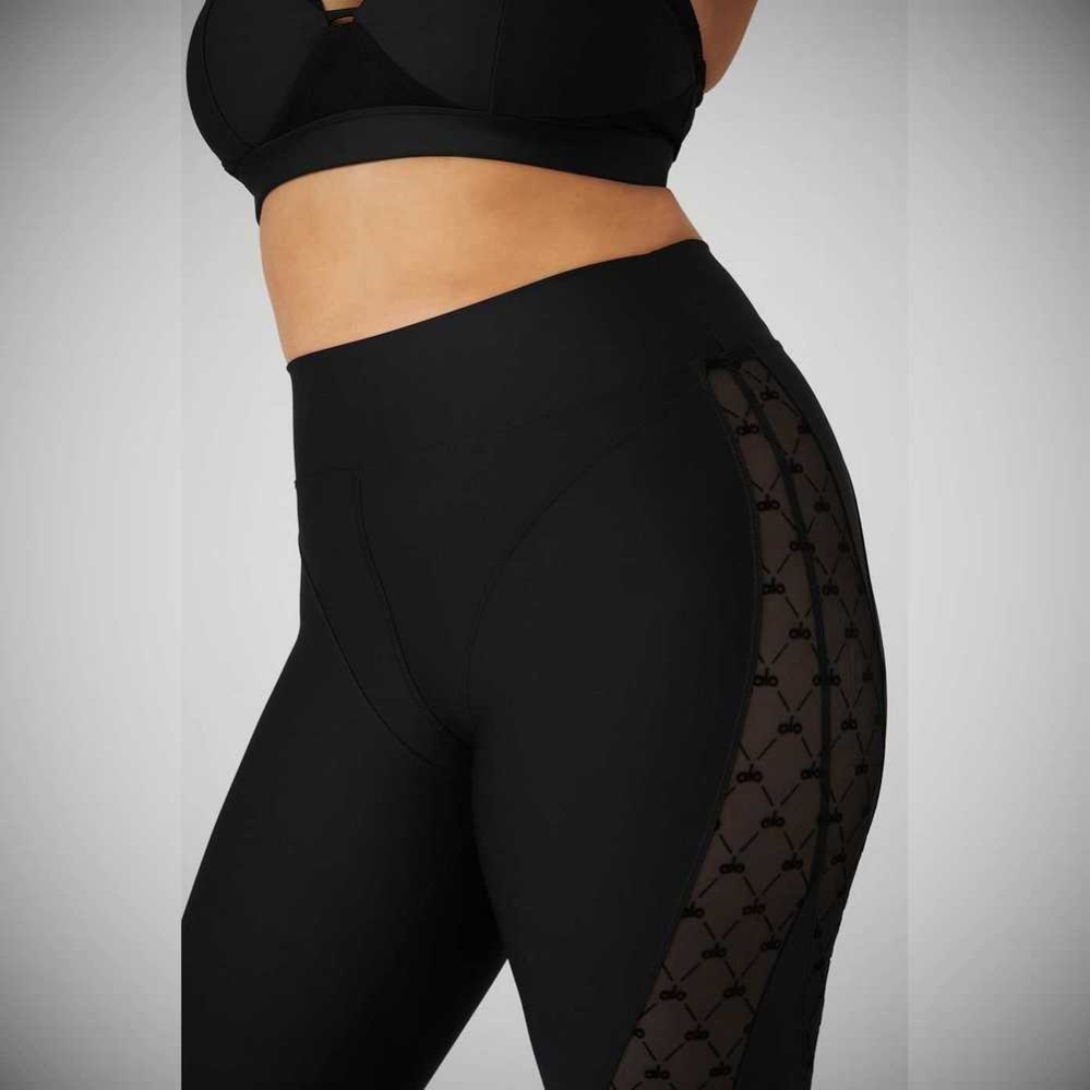 Alo Yoga Airlift Mesh High-Taille Celeste Caprihose Damen Schwarz | COJDFR291