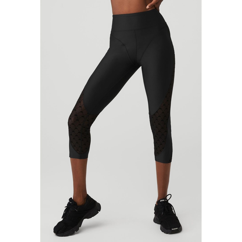 Alo Yoga Airlift Mesh High-Taille Celeste Caprihose Damen Schwarz | COJDFR291