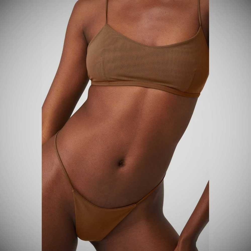 Alo Yoga Airmesh Venus Tanga Unterwäsche Damen Braun | EQZKDW253