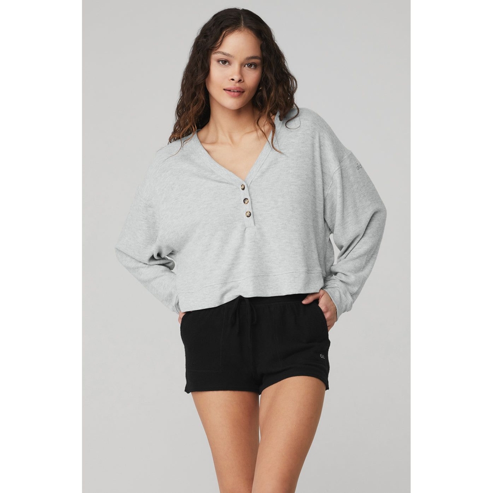 Alo Yoga Alolux Soho Crop Henley Crop Tops Damen Grau | RSWQNO183