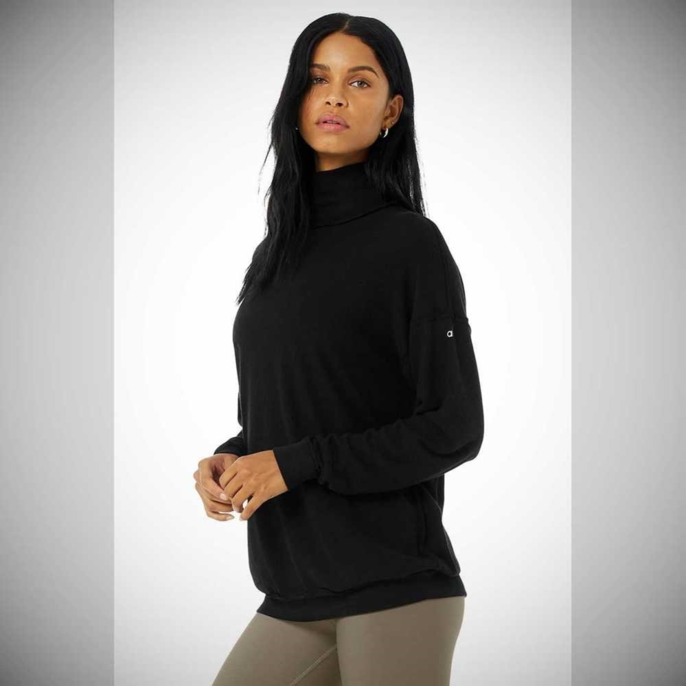 Alo Yoga Alolux Soho Mock Neck Pullover Damen Schwarz | QUIENK201