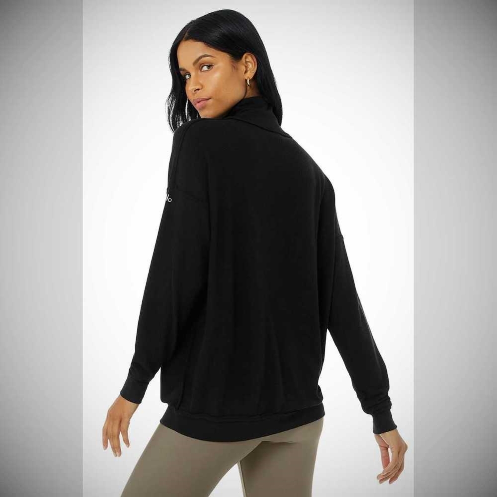 Alo Yoga Alolux Soho Mock Neck Pullover Damen Schwarz | QUIENK201