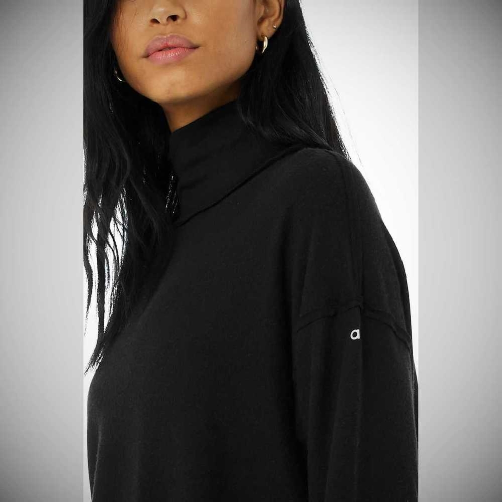 Alo Yoga Alolux Soho Mock Neck Pullover Damen Schwarz | QUIENK201