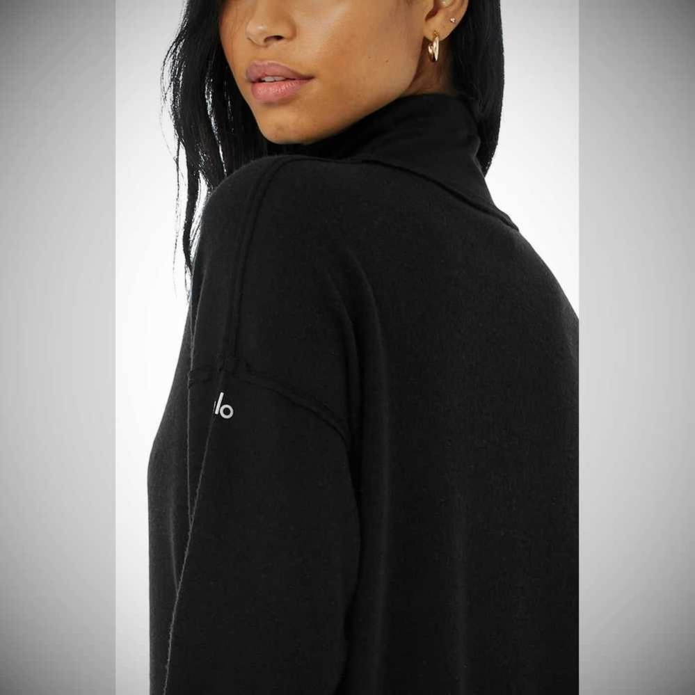 Alo Yoga Alolux Soho Mock Neck Pullover Damen Schwarz | QUIENK201