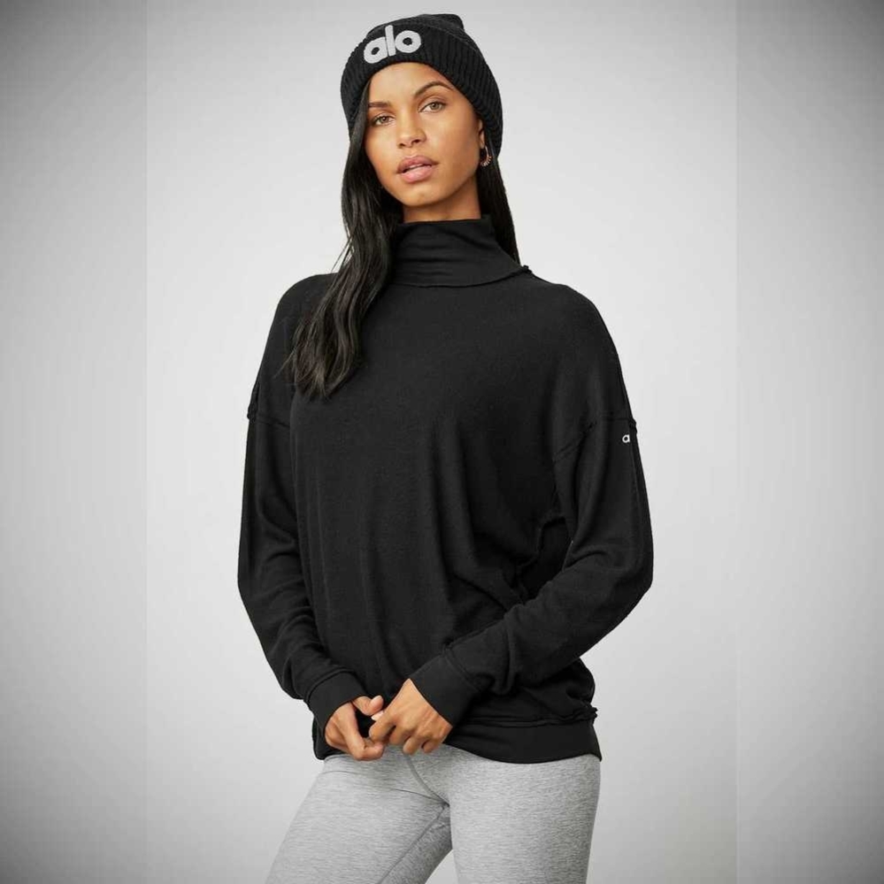 Alo Yoga Alolux Soho Mock Neck Pullover Damen Schwarz | QUIENK201