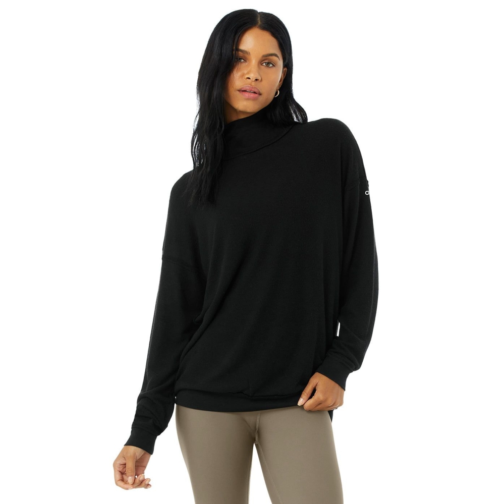 Alo Yoga Alolux Soho Mock Neck Pullover Damen Schwarz | QUIENK201