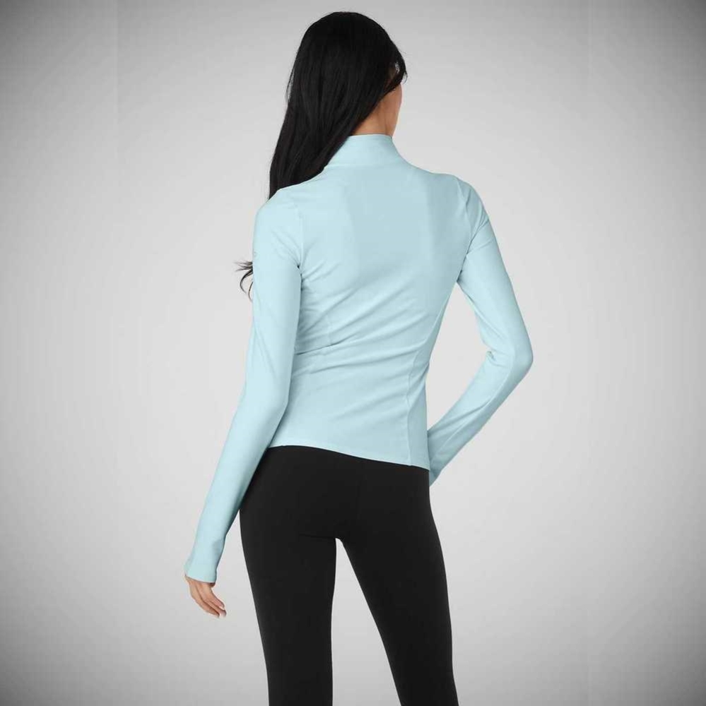 Alo Yoga Alosoft 1/2 Zip Rapid Long Sleeve Damen Blau | ROZTAM768