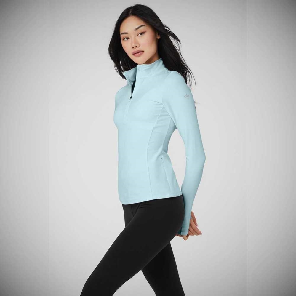 Alo Yoga Alosoft 1/2 Zip Rapid Long Sleeve Damen Blau | ROZTAM768