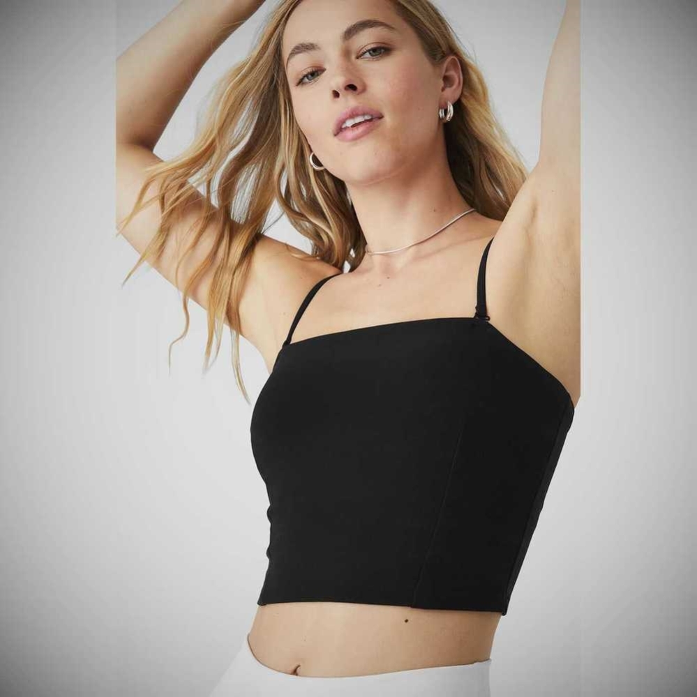 Alo Yoga Alosoft Convertible Sunkissed Bandeau Muskelshirt Damen Schwarz | SEUPBV581