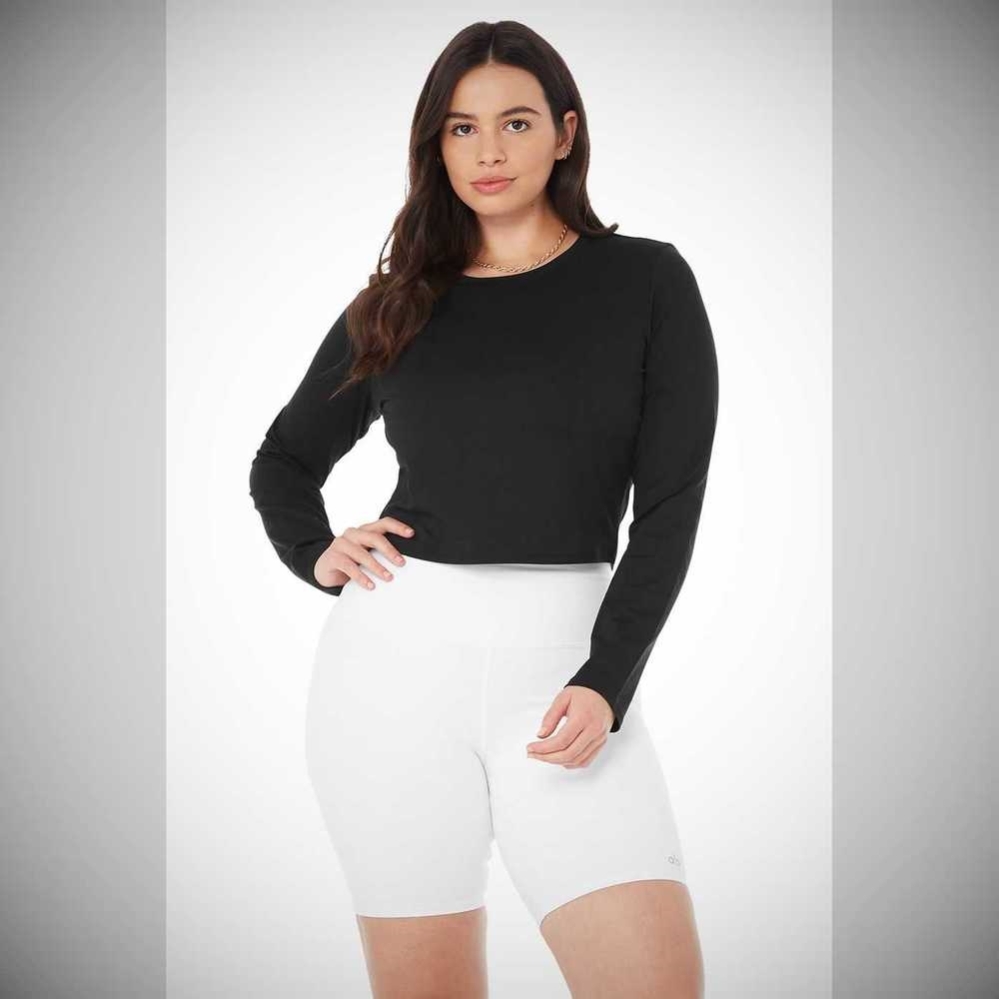 Alo Yoga Alosoft Crop Finesse Long Sleeve Damen Schwarz | CPKQIL021