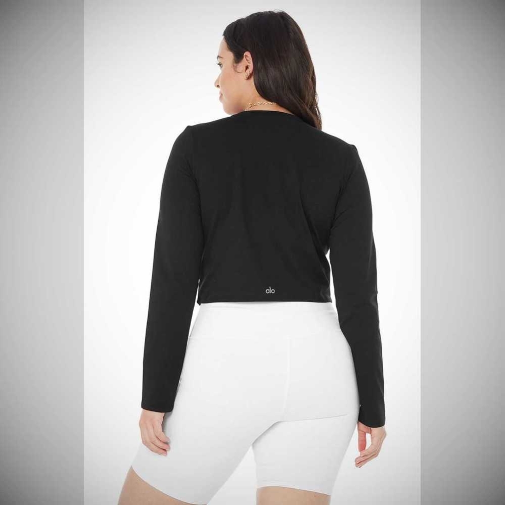 Alo Yoga Alosoft Crop Finesse Long Sleeve Damen Schwarz | CPKQIL021