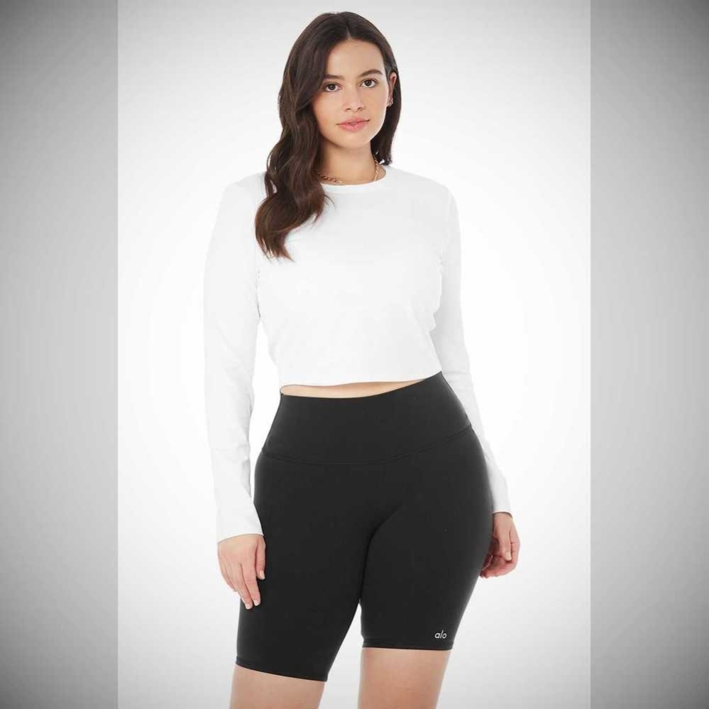 Alo Yoga Alosoft Crop Finesse Long Sleeve Damen Weiß | HQWMNJ514