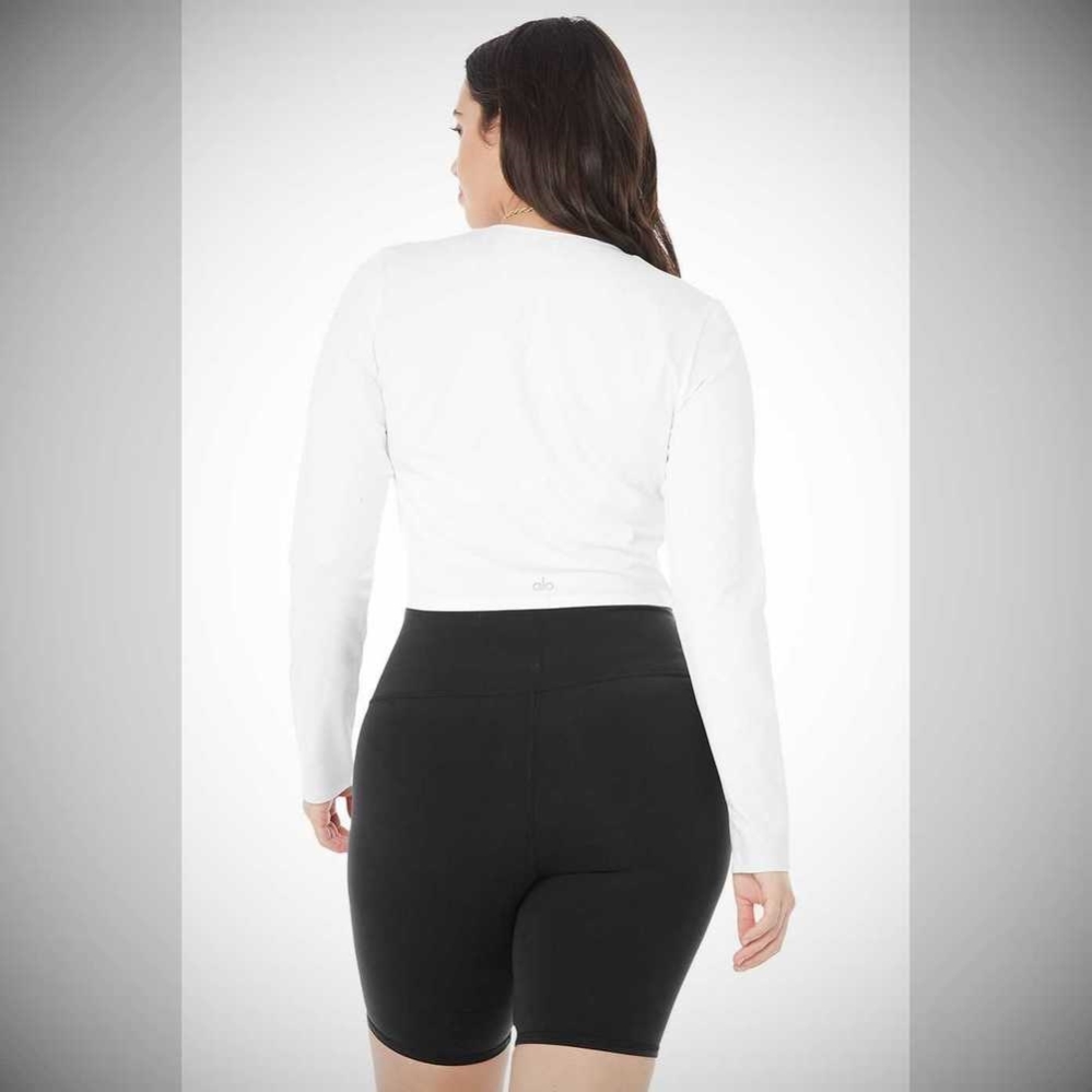 Alo Yoga Alosoft Crop Finesse Long Sleeve Damen Weiß | HQWMNJ514