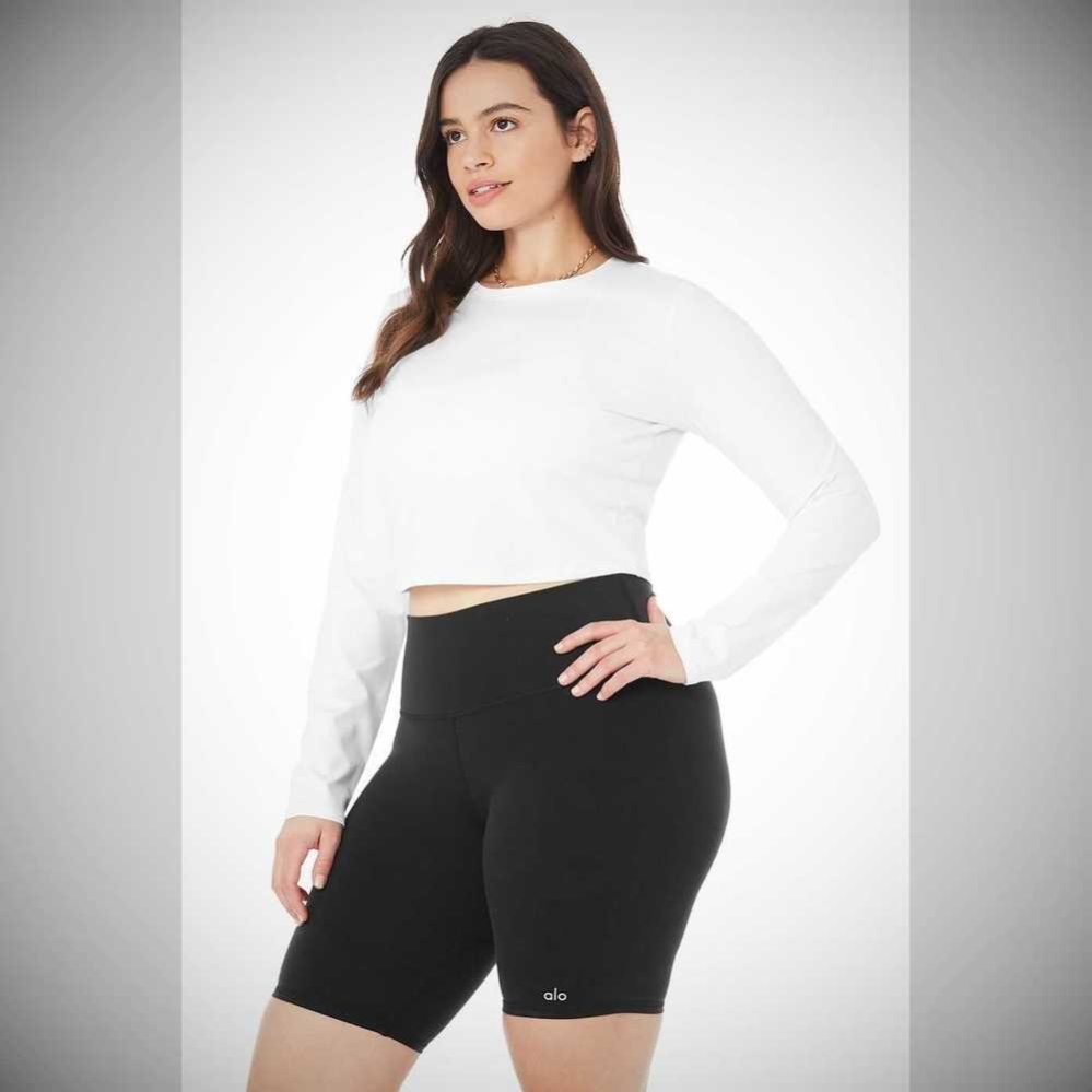 Alo Yoga Alosoft Crop Finesse Long Sleeve Damen Weiß | HQWMNJ514