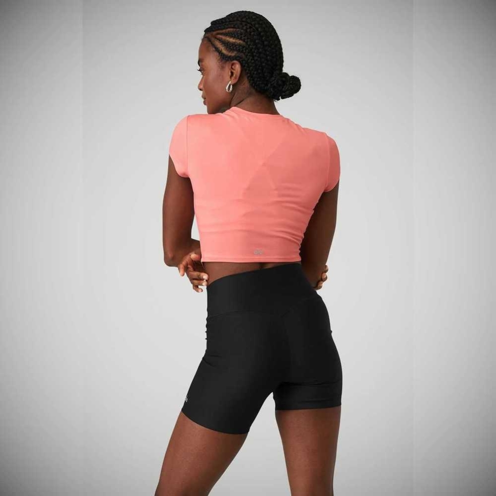 Alo Yoga Alosoft Crop Finesse Short Sleeve Damen Rosa | BHSFUE815