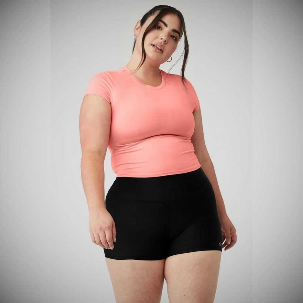 Alo Yoga Alosoft Crop Finesse Short Sleeve Damen Rosa | BHSFUE815