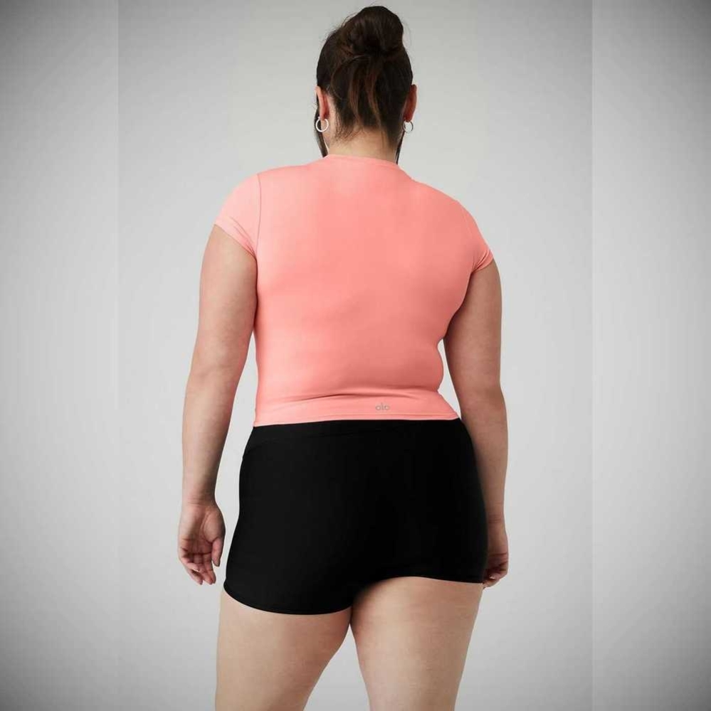 Alo Yoga Alosoft Crop Finesse Short Sleeve Damen Rosa | BHSFUE815