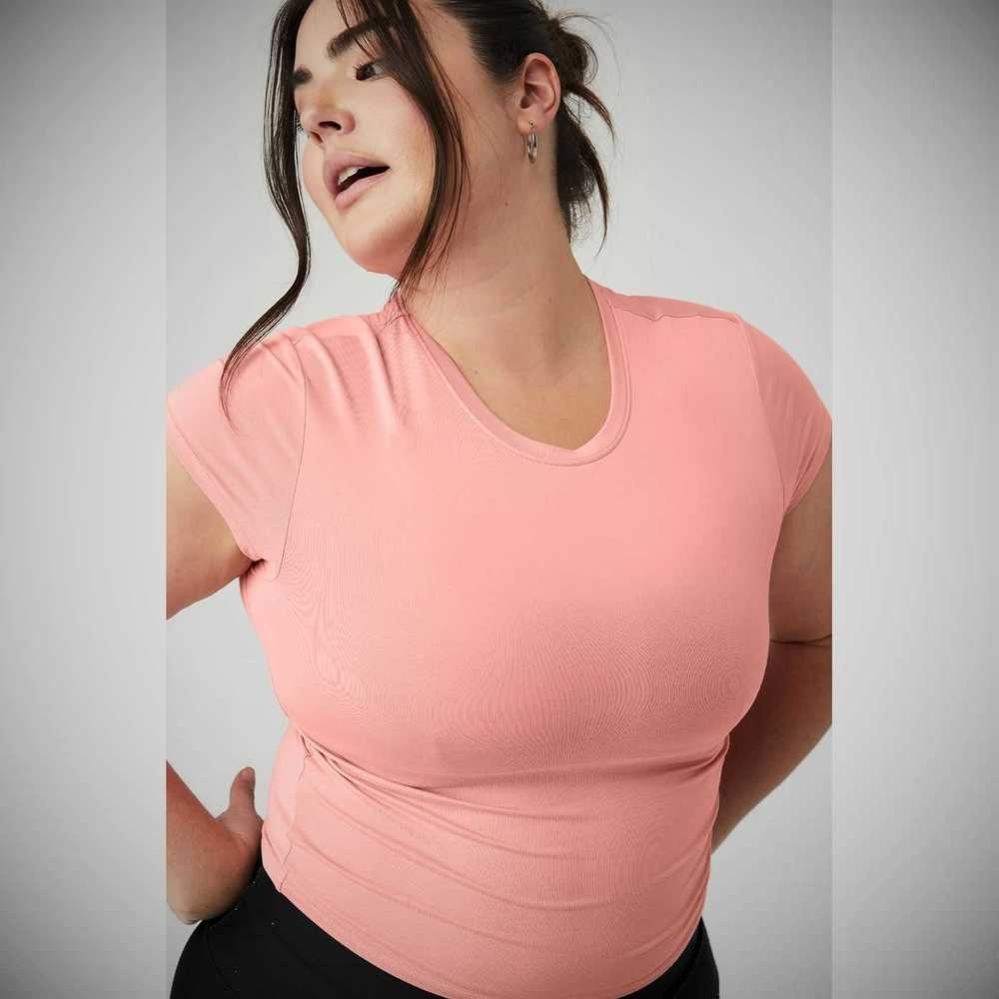 Alo Yoga Alosoft Crop Finesse Short Sleeve Damen Rosa | BHSFUE815