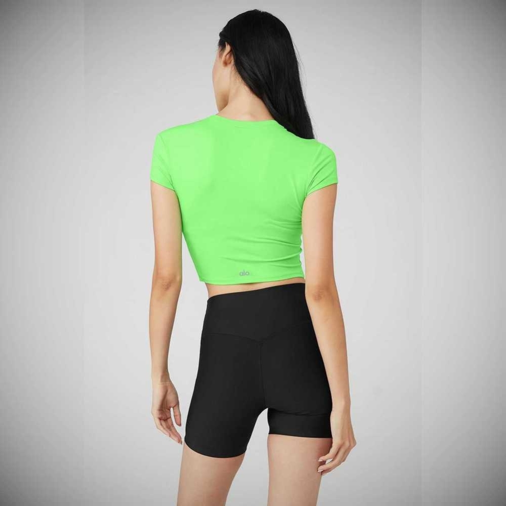 Alo Yoga Alosoft Crop Finesse Short Sleeve Damen Grün | IBNZTO269