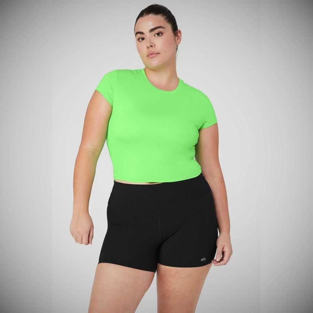 Alo Yoga Alosoft Crop Finesse Short Sleeve Damen Grün | IBNZTO269