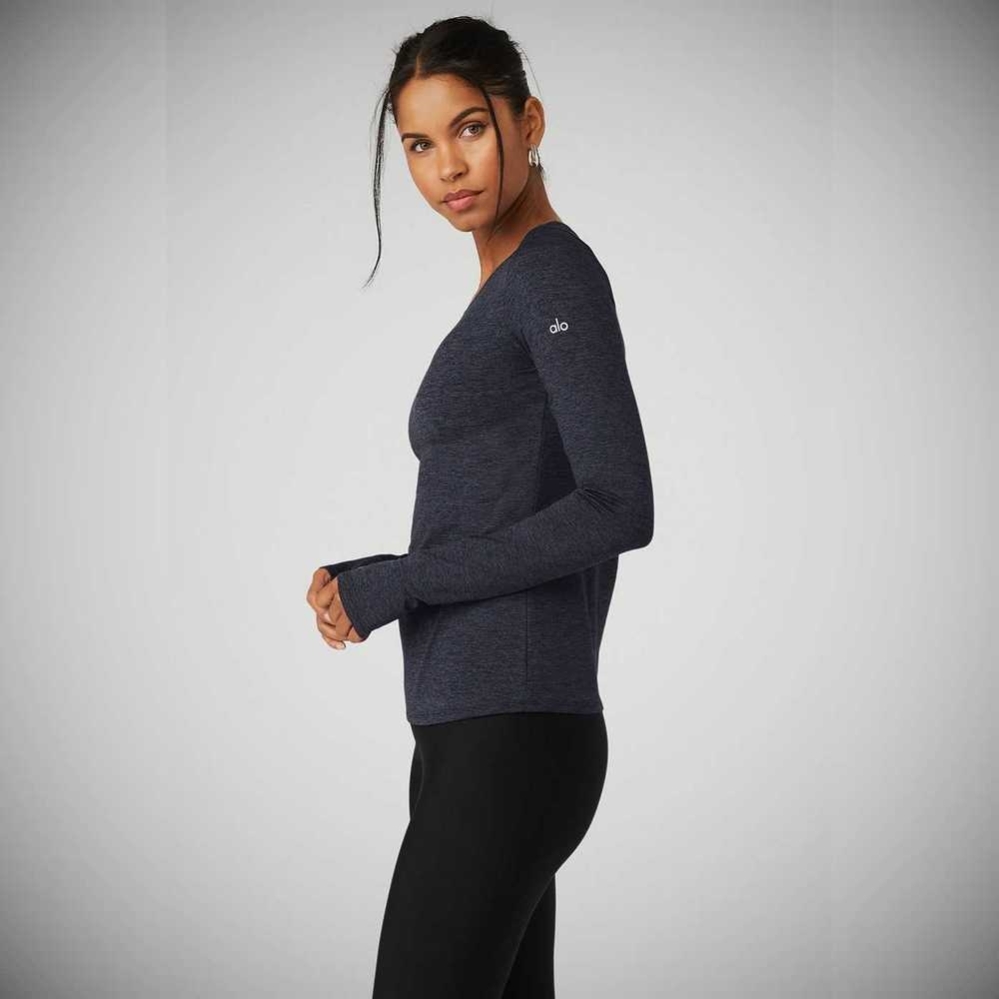 Alo Yoga Alosoft Finesse Long Sleeve Damen Navy | FTALWB069