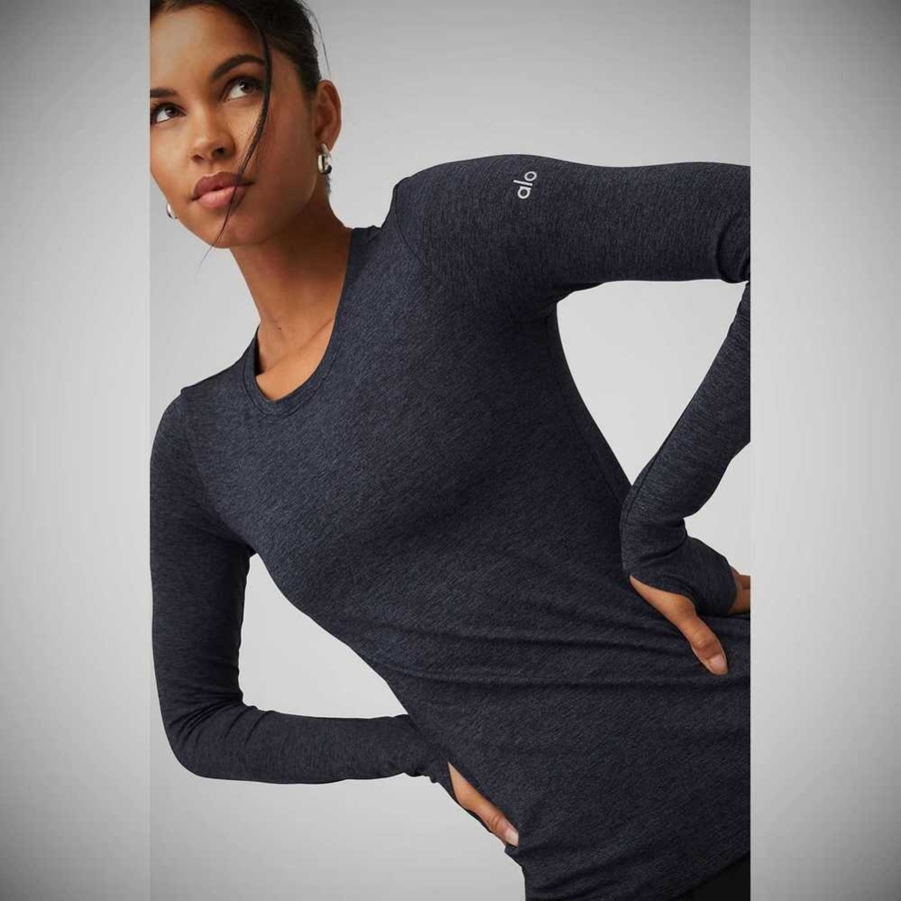 Alo Yoga Alosoft Finesse Long Sleeve Damen Navy | FTALWB069