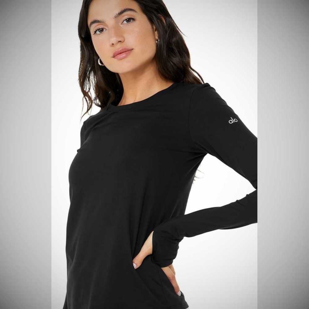 Alo Yoga Alosoft Finesse Long Sleeve Top Damen Schwarz | VKEXUR807