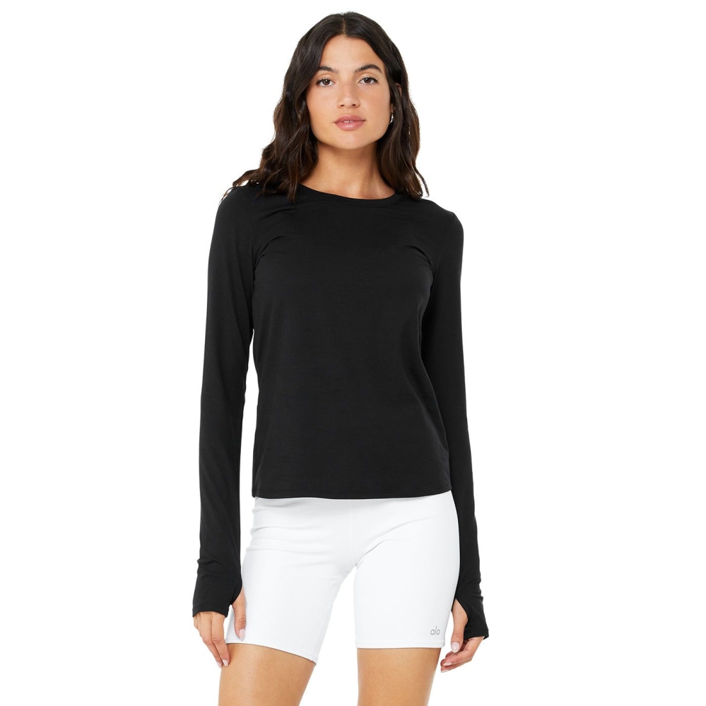 Alo Yoga Alosoft Finesse Long Sleeve Top Damen Schwarz | VKEXUR807