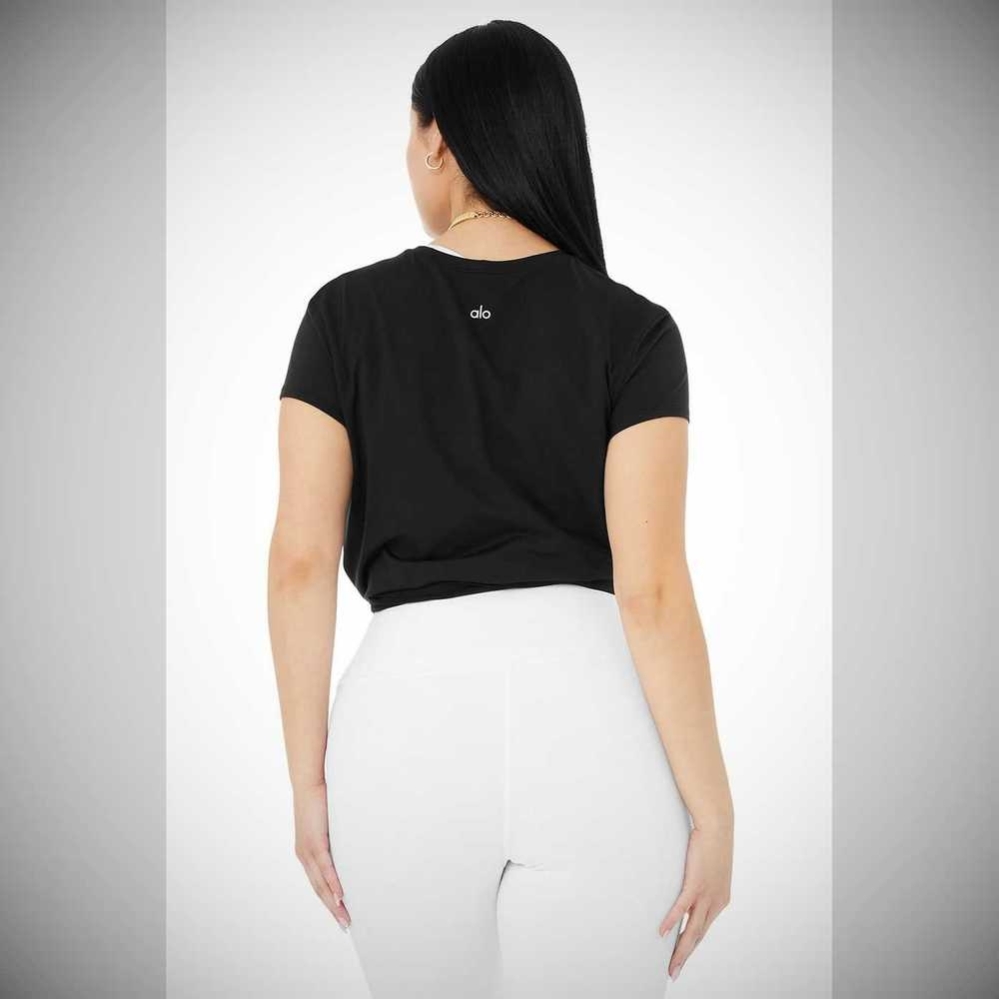 Alo Yoga Alosoft Finesse Tee Short Sleeve Damen Schwarz | LNHCUT329