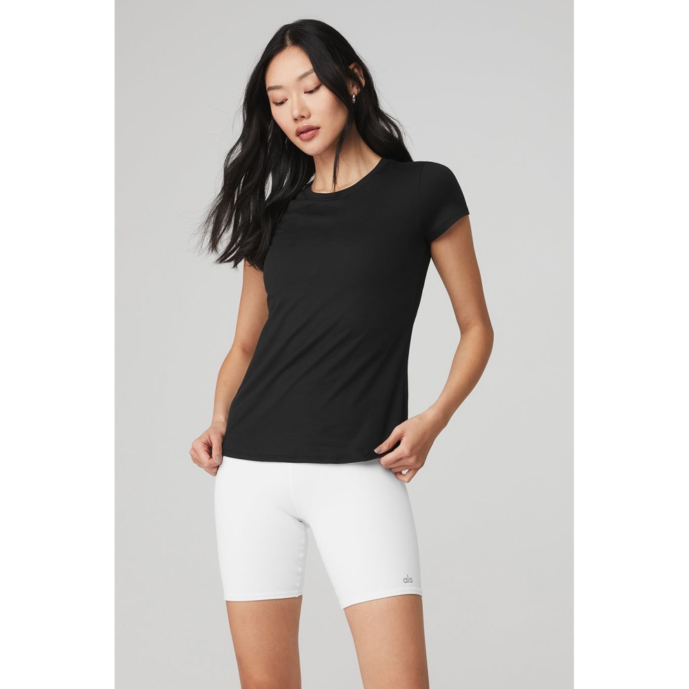 Alo Yoga Alosoft Finesse Tee Short Sleeve Damen Schwarz | LNHCUT329