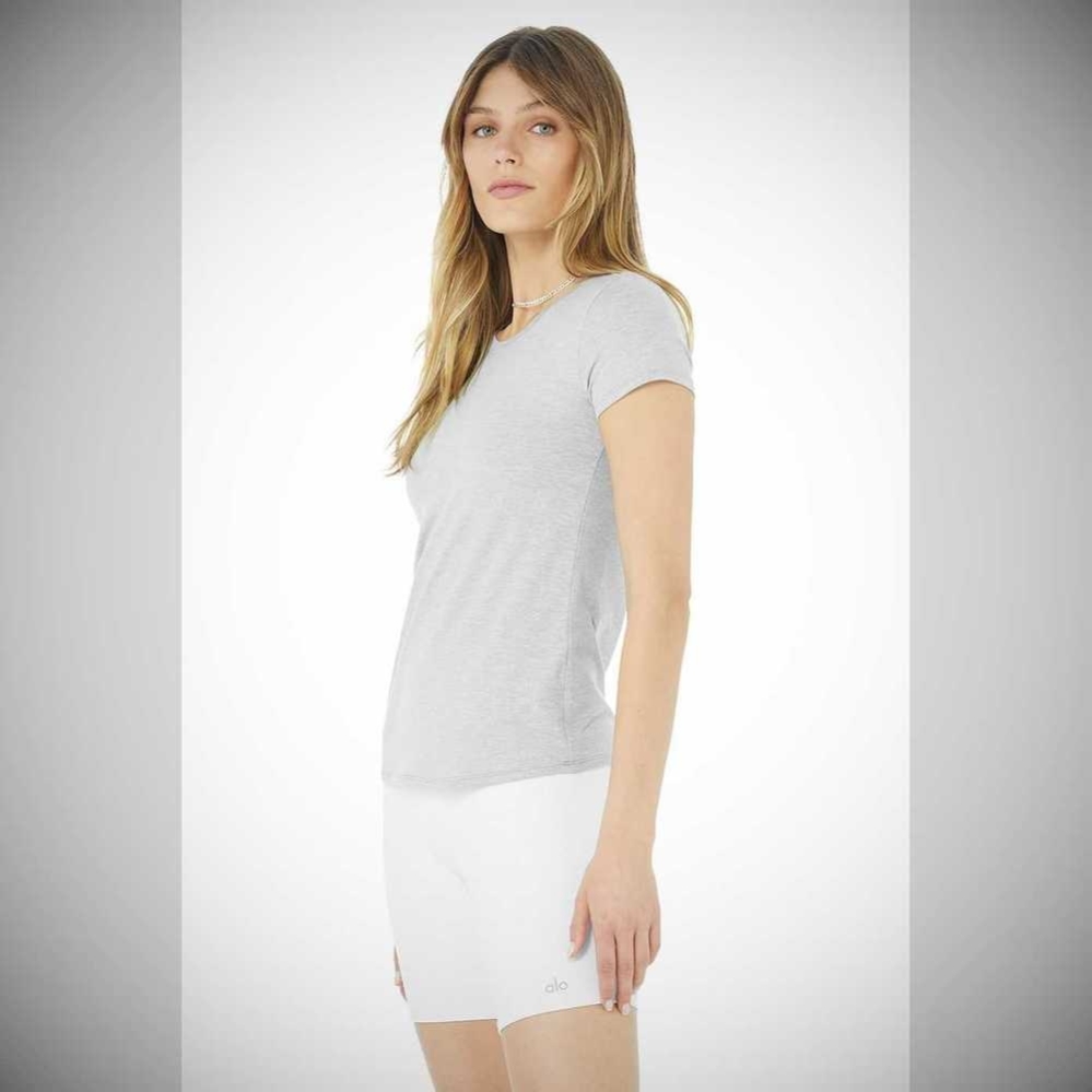 Alo Yoga Alosoft Finesse Tee Short Sleeve Damen Grau | ZVMSIF562