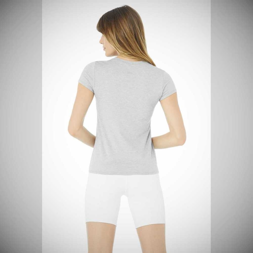 Alo Yoga Alosoft Finesse Tee Short Sleeve Damen Grau | ZVMSIF562