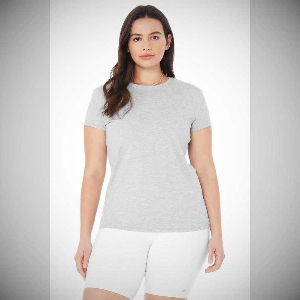 Alo Yoga Alosoft Finesse Tee Short Sleeve Damen Grau | ZVMSIF562