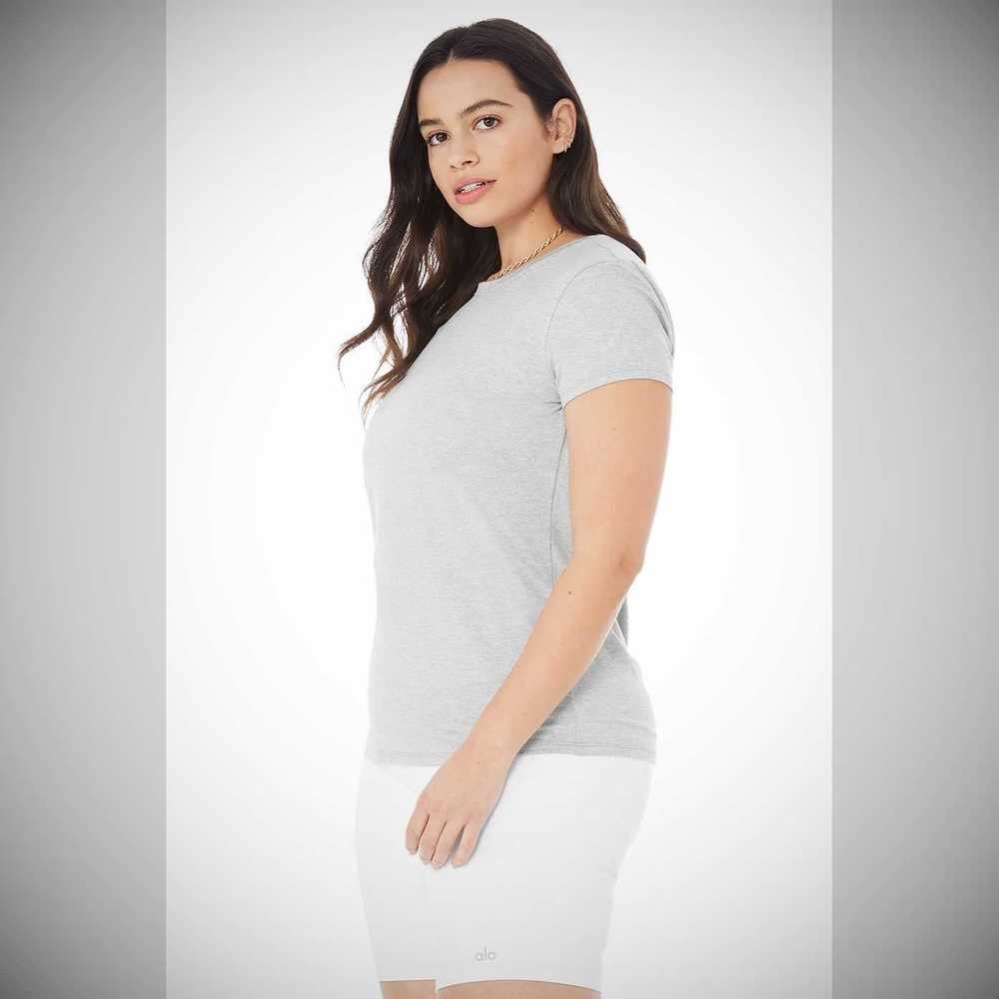 Alo Yoga Alosoft Finesse Tee Short Sleeve Damen Grau | ZVMSIF562